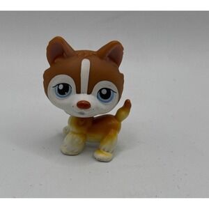 Littlest Pet Shop  LPS TAN BROWN STRIPE HUSKY DOG BLUE EYES # 341 Blue Magnet